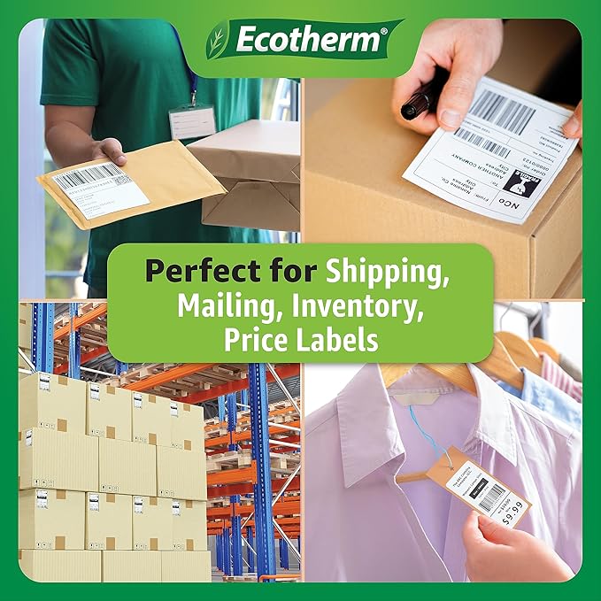 3" x 2" Thermal Labels | 6 Rolls | 7440 Labels | fits Zebra, Munbyn, Rollo, Godex, Arkscan, iDPRT, Offnova Thermal Label Printers and More | Blank White Adhesive Stickers by Ecotherm