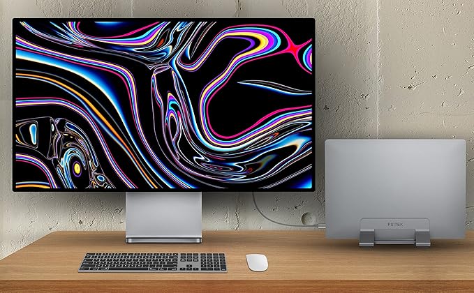 Psitek Aluminum Vertical Laptop Stand Dock Holder, Adjustable Slot Width 12-42mm, Space-Saving Upright Storage for MacBook and Laptops
