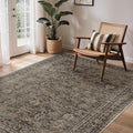 GENIMO 5x7 Area Rug Machine Washable Boho Rug for Living Room,Ultra-Thin Low Pile Carpet,Lightweight Indoor Printed Rug,Non Slip Floral Area Rug for Bedroom, Dining Room, Home Office,Brownish Green