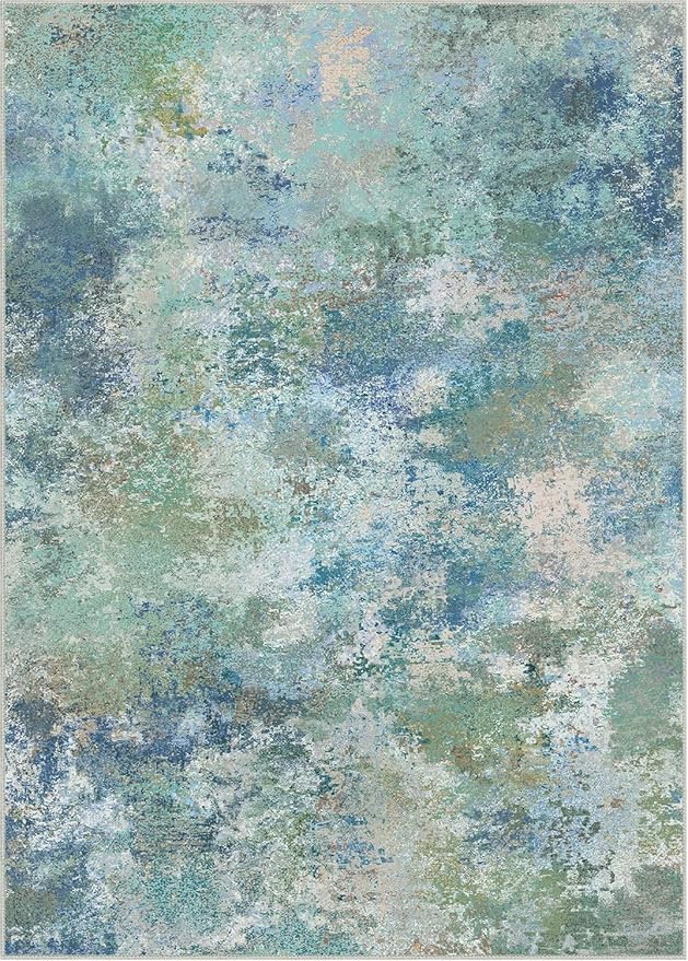 GENIMO Washable Rugs 10x14 Area Rugs for Living Room Bedroom, Modern Lightweight Rug Ultra Soft Indoor Area Rugs 10x14 for Dining Room, Low Pile Carpet with Non Slip Backing, Blue Green