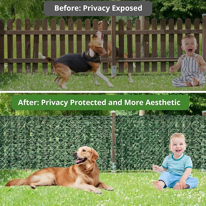 ZhiYo-GD Artificial Ivy Fence Privacy Screen 138x39in, Faux Ivy Wall Privacy Fence, Green Artificial Hedges with Pothos Leaves for Outdoor Wall Decor, Garden, Balcony, Patio, Apartment, and Yard