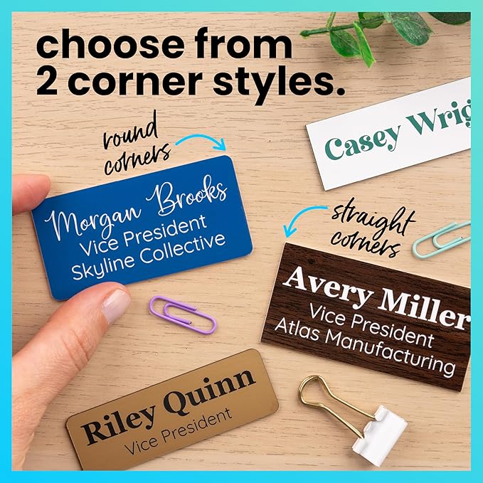ExcelMark Custom Name Tag - Engraved Name Badge with Pin or Magnetic Backing, 16 Colors, 6 Fonts, and 2 Sizes to Choose from (Brown w/White Letters, 1"x 3")