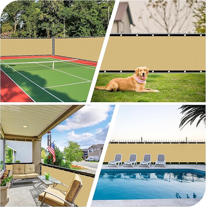 iCover 4x50ft Privacy Screen Fence, Outdoor Fencing Panels, Garden Windscreen Mesh Shade Sail Net Barrier, Include Reinforced Bindings and Brass Grommets Cable Zip Ties, Sand