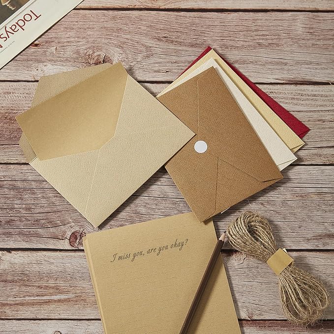 10 Pack Best Paper and Heavyweight Envelopes Set, 6.30 X 4.33 Inches Envelopes with Jute Rope for Office, Wedding Gift Cards, Invitations, Graduation, Baby Shower, DIY Cards (Multicolor-10pack)