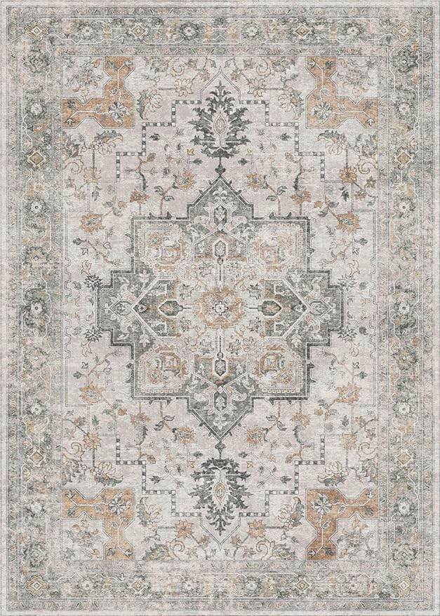 GENIMO Area Rug 2x3 Doormat, Machine Washable Low Pile Rugs, Small Retro Chenille Entryway Mat for Entrance, Hallway, Kitchen and Corridor, Light Taupe Brown