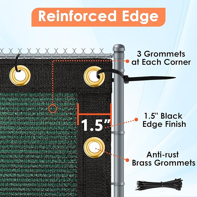 iCover 8x50ft Privacy Screen Fence, Outdoor Fencing Panels, Garden Windscreen Mesh Shade Sail Net Barrier, Include Reinforced Bindings and Brass Grommets Cable Zip Ties, Green