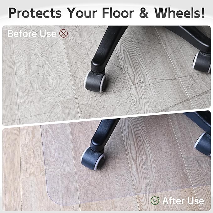 HOMEK Office Chair Mat for Hardwood Floor, 72" x 36" Clear Computer/Desk Chair Mat for Hard Floor, Thicker, Easy Glide, Non-Slip, Protects Hard Surfaces from Scratches, Ideal for Home or Office