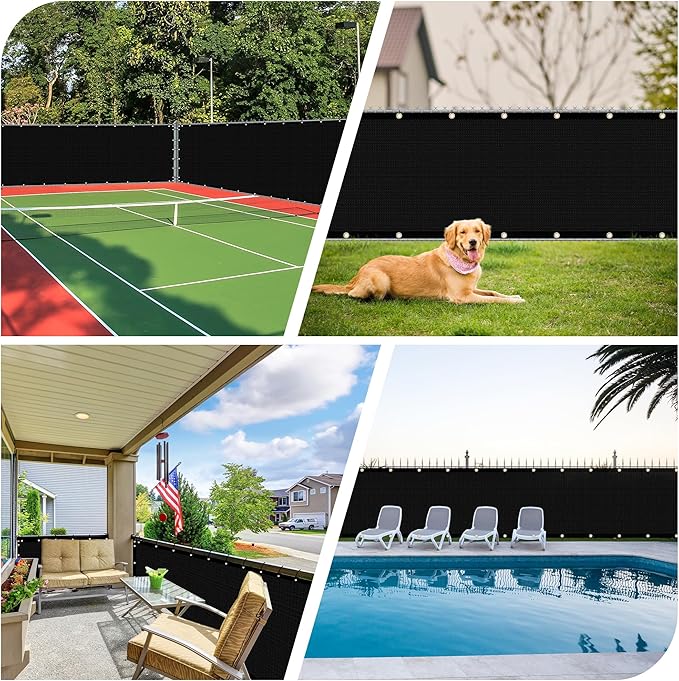 iCover 6x25ft Privacy Screen Fence, Outdoor Fencing Panels, Garden Windscreen Mesh Shade Sail Net Barrier, Include Reinforced Bindings and Brass Grommets Cable Zip Ties, Black