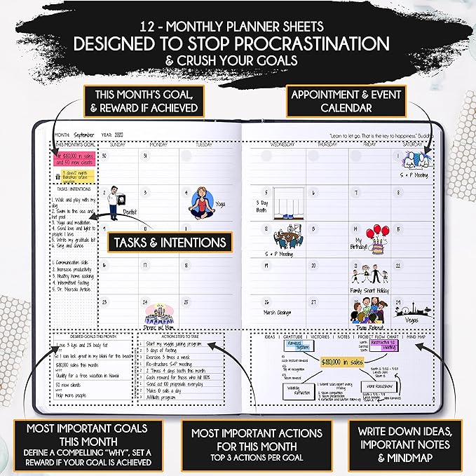 Life Mastery Planner - A 12 Month Journey to Crush Your Goals, Increase Productivity, Passion, Success & Happiness - Weekly & Monthly Life Planner, Habit-Tracker, Gratitude Journal & Organizer