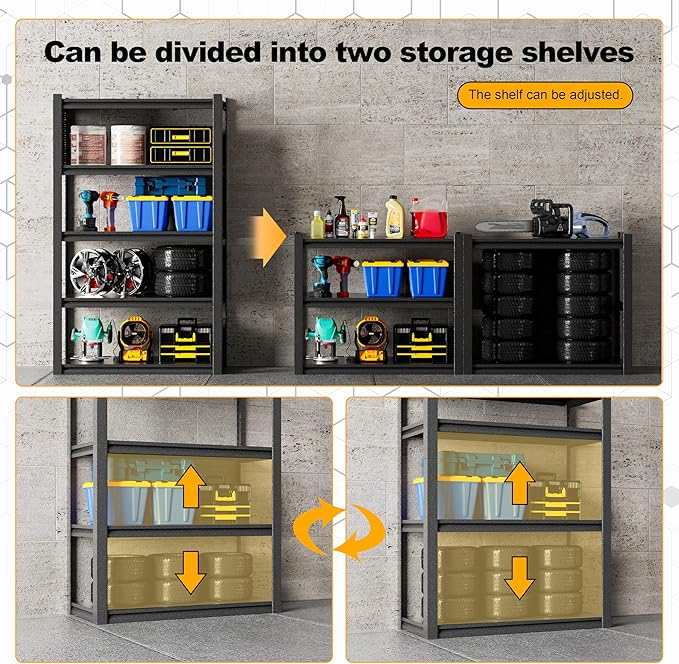 PLMFJQK 5 Sets Storage Shelves with Pegboard,72“*48" Wide 24”Heavy Duty Garage Shelving Units and Storage,Metal Shelving Adjustable Shelves,Garage Storage Rack,Industrial Utility Organization