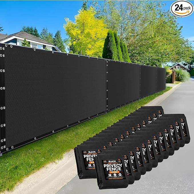 Xpose Safety Privacy Fence Screen 4’ x 50’ (24 Pack) – Heavy Duty Black Mesh with 90% Visibility Block, UV Protection – Includes Cable Ties – for Garden, Yard, Nursery, Kennel, Dog Run, Greenhouse