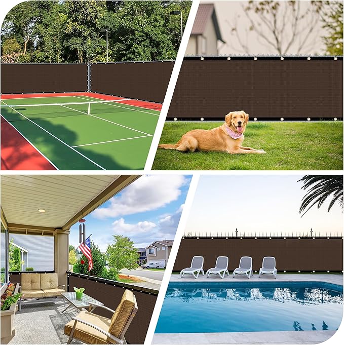iCover 4x50ft Privacy Screen Fence, Outdoor Fencing Panels, Garden Windscreen Mesh Shade Sail Net Barrier, Include Reinforced Bindings and Brass Grommets Cable Zip Ties, Brown