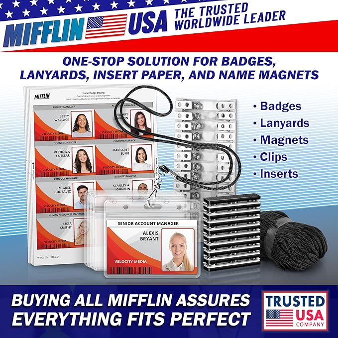 Mifflin-USA Horizontal ID Name Badge Holder (Clear, 3.5x2.25 Inches, 1000 Pack), Waterproof and Resealable Plastic Card Holders
