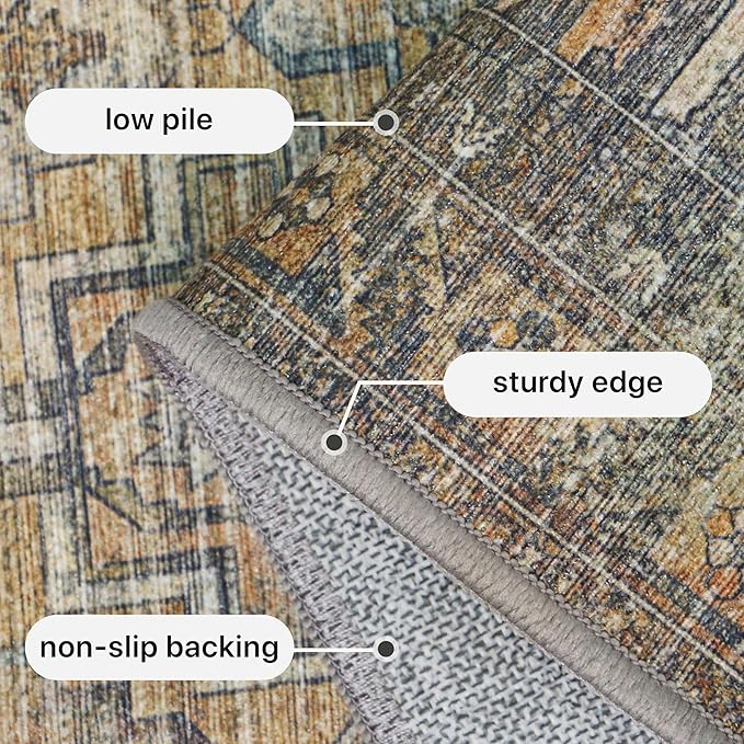 GENIMO 3x8 Runner Rugs for Hallway, Machine Washable Non Slip Vintage Rugs, Low Pile Lightweight Soft Print Rug for enrtyway, Corridor, Home Office, Kitchen, Warm Taupe