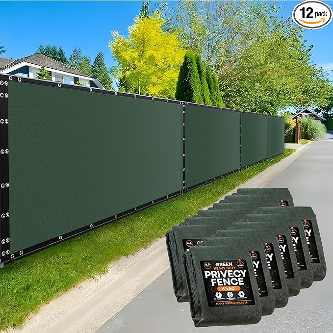 Xpose Safety Privacy Fence Screen 6’ x 50’ (12 Pack) – Heavy Duty Green Mesh with 90% Visibility Block, UV Protection – for Garden, Yard, Nursery, Kennel, Dog Run, Greenhouse