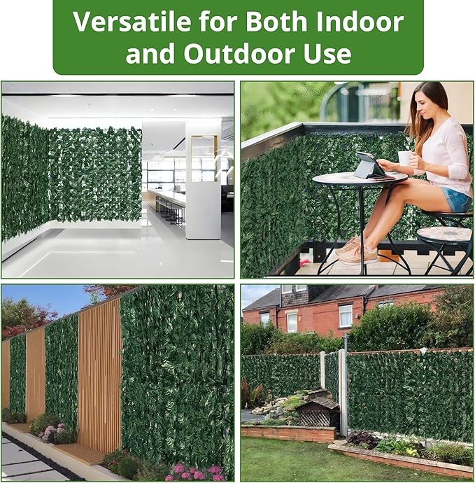 Artificial Ivy Fence Privacy Screen 138x39in, Faux Ivy Wall Privacy Fence, Artificial Hedges with Color-Printed Watermelon Leaves for Outdoor Wall Decor, Garden, Balcony, Patio, Apartment, and Yard