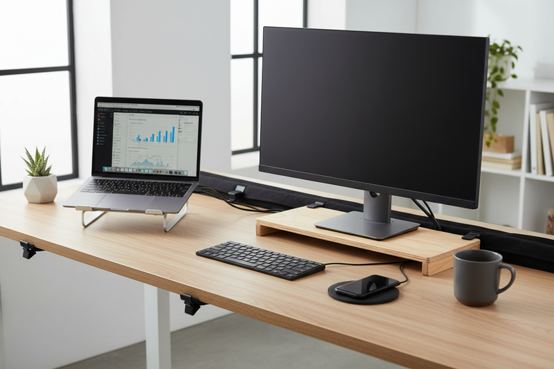 Tech & Workspace Gadgets

Description: Enhance your modern desk setup with smart accessories like laptop stands, monitor risers, cable organizers, and wireless chargers. Our gadgets improve ergonomics, productivity, and efficiency. (MAKE IT REAL PHOTO)